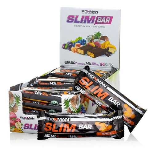 Батончик IRONMAN Slim Bar с L-карнитином, 50 г Орех/тёмная глазурь, 24 шт. в Спортландия