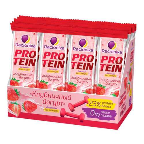 Батончик Racionika Protein 24 45 г, 24 шт., клубничный йогурт в Спортландия