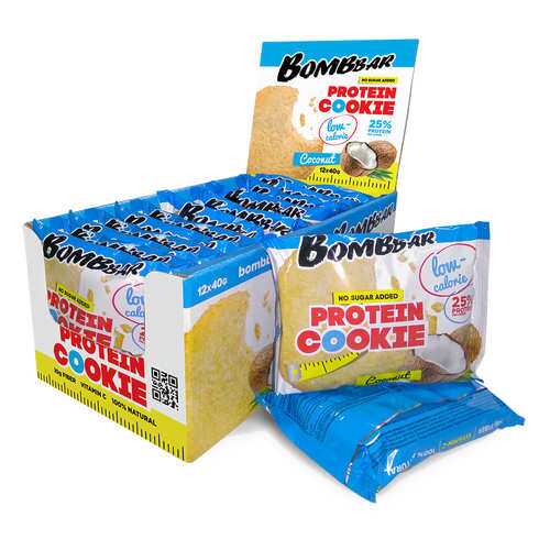 BOMBBAR Protein Cookie низкокалорийные 40 г, 12 шт, вкус: кокос в Спортландия