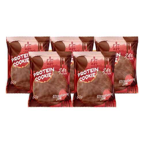 Печенье Fit Kit Chocolate Protein Cookie 5 50 г, 5 шт., клубничное варенье в Спортландия